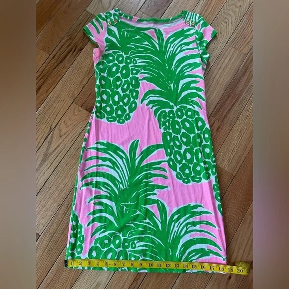 Lilly Pulitzer Women's Size XS Loren Pink & Green Pineapple Dress Boatneck - Picture 11 of 11